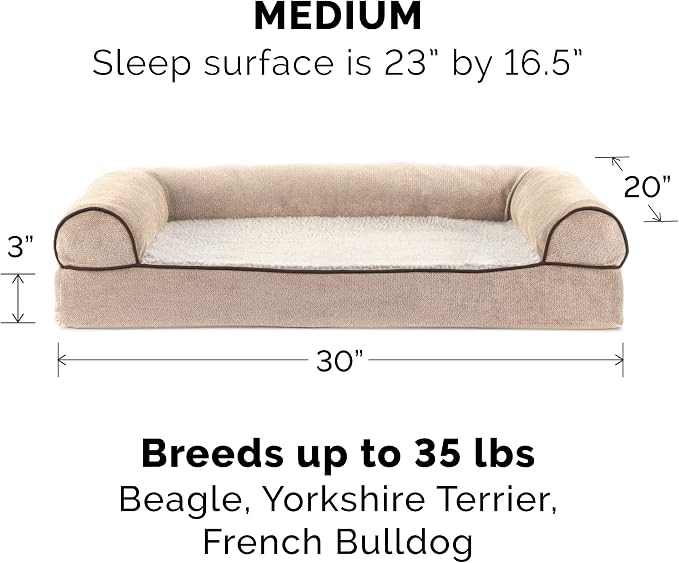 Furhaven Replacement Dog Bed Cover Sherpa & Chenille Sofa-Style, Machine Washable - Cream, Medium - Image 3
