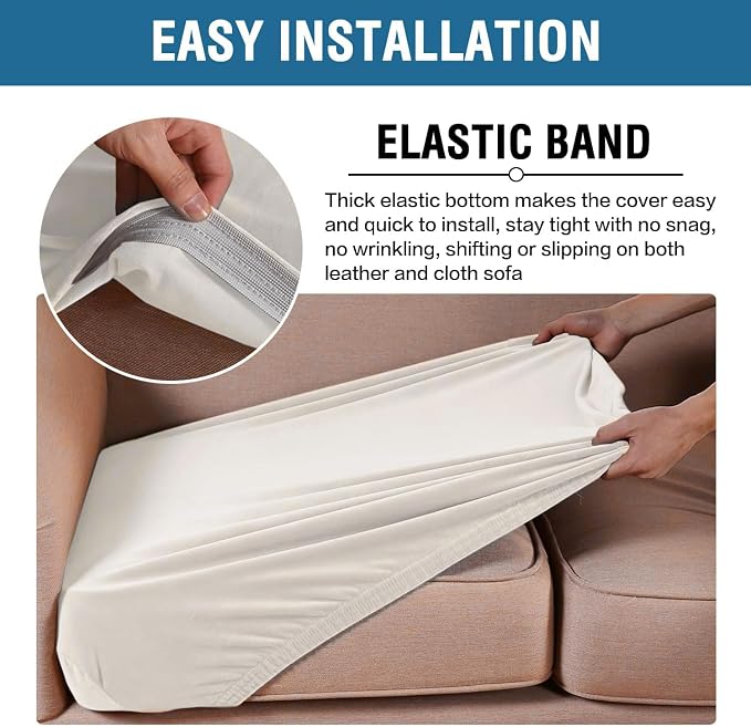 H.VERSAILTEX Velvet Stretch Couch Cushion Cover Plush Cushion Slipcover for Chair Loveseat Sofa Cushion Furniture Protector Seat Cushion Sofa Cover (3 Piece Sofa Cushion Covers, Porcelain White) - Image 4