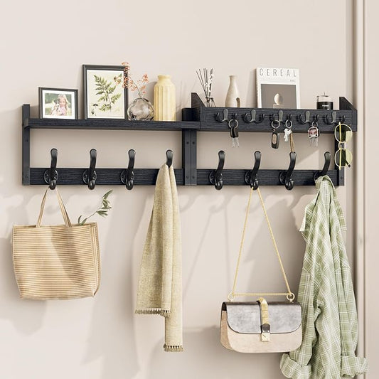 Evermagin 35" Coat Rack Wall Mount with Shelf for Entryway, Black | Wall Mounted Coat and Key Rack with Hooks, Key Holder with Mail Organizer for Wall, Living Room, Mudroom, Bedroom by Evermagin