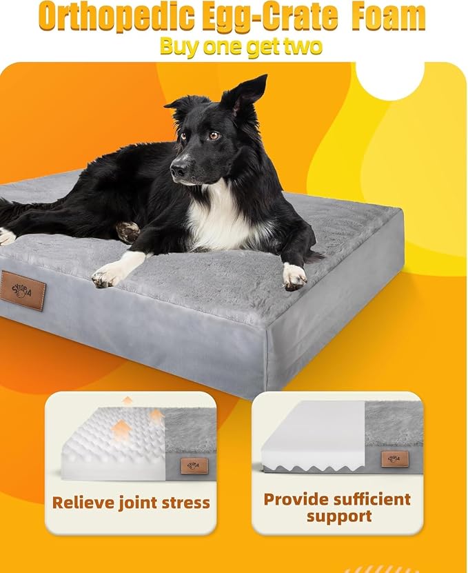 Sytopia Soft Plush Dog Bed, 42" XL Orthopedic Dog Bed for Extra Large Dogs (90 lbs), Durable Waterproof Pet Bed, Heavy Duty Dog Crate Pad, Washable Removable Cover, Anti-Slip Bottom, Light Gray - Image 2