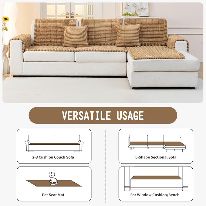 Sofa Couch Cover, Sofa Covers for Dogs Washable, Non-Slip Striped Sofa Slipcovers for Sectional Sofa, Sofa Cover Furniture Protector for L Shaped(Khaki, 27.6"x 70.9") - Image 4