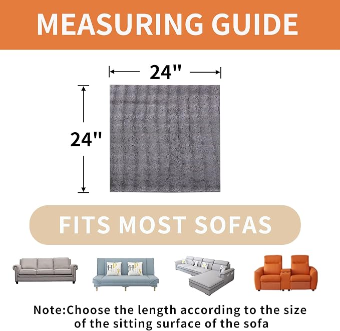 Waterproof Dog Bed Cover Non Slip Couch Covers for Dogs Washable Soft Faux Fur Sofa Cover Couch Covers for 3 Cushion Couch Sofa Pet Friendly (Grey, 24" x 24" 2 Pack) - Image 6