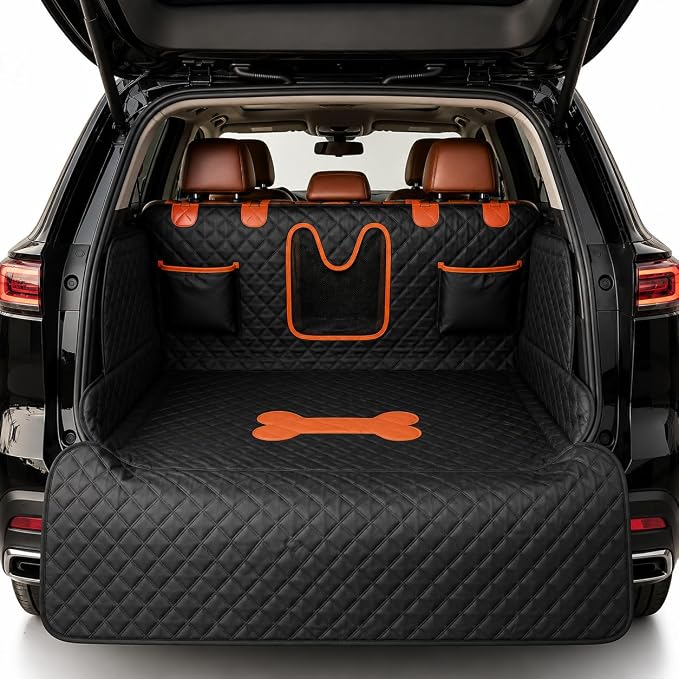 SUV Cargo Liner for Dogs,Waterproof Dog Trunk Cover with Bumper Flap | Material: Waterproof PU Leather | Protection: 12.60" Side Flaps & 17.72" Bumper Flap | Fit: Most SUVs | Non-Slip Design by Unknown