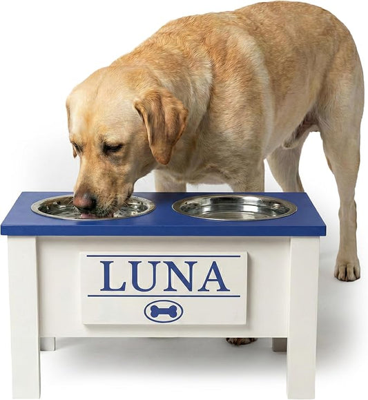 Elevated Dog Bowls for Large Dogs, Personalized Food Stand for Large Breed | Farmhouse Style, Elevated Wood Stand, Storage Container, Stainless Steel Bowls, Raised Anti-Slip Feeder, Made in USA by GrooveThisWoodshop