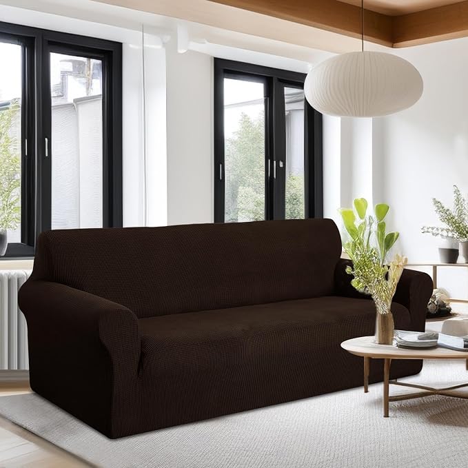 U-NICE HOME Oversized Stretch Couch Cover Slipcover, Chocolate | 3 Cushion Sofa, 1-Piece Sofa cover, Washable, Pet friendly, Furniture protector, Polyester Spandex Jacquard fabric - Image 2