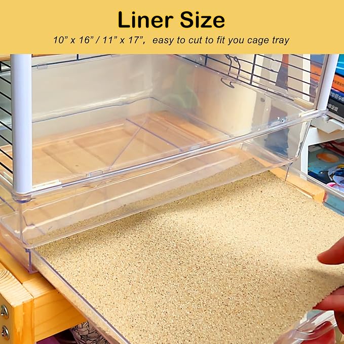 S&X Bird Cage Liners 16 x 10in, 12-Pack, Disposable Gravel Paper Sheets | Thick, flat gravel paper eases cage cleanup – gritty surface helps trim claws & beaks – pre-cut to fit common cage trays - Image 5