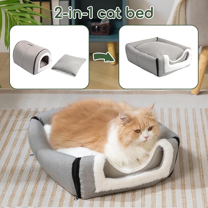 Hollypet Cat Bed Cave for Indoor Cats for Pets up to 20 lbs, Gray | Warm Cat Arched Cave Bed Condo, Covered Kitty House with Removable Washable Cushion, Cozy Enclosed Pet Bed for Small Dogs - Image 6