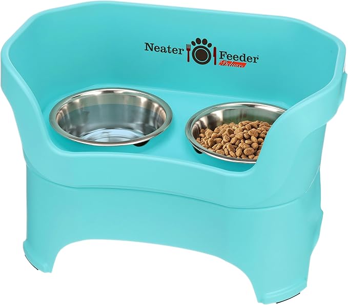 Neater Pet Brands Neater Feeder Deluxe Mess Proof Dog Bowls Elevated for Large Dogs Over 40 lbs, Made in USA, No Spill Raised Dog Food Bowl Stand Feeding Station, Food and Water Bowl Set, Aquamarine by NeaterPetBrands