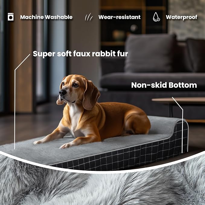 Laifug Orthopedic Dog Beds for Large Dogs,3" Memory Foam Dog Beds,Durable Water Proof Liner Removable and Washable, Nonskid Bottom,Black Grid Grey 40"x25"x5.5" - Image 3