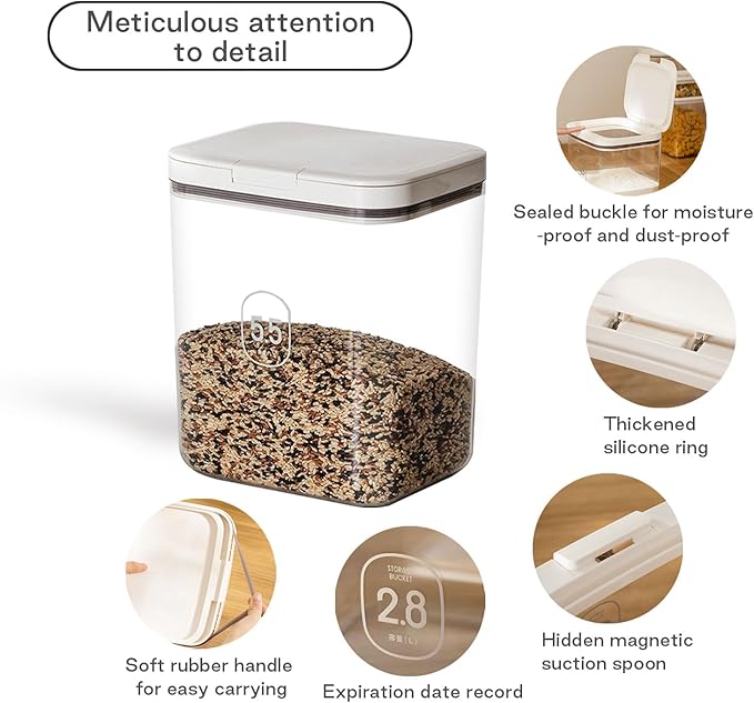 Airtight Dog Food Storage Container 5-10 lbs, Large Pet/Cat Treat Bin with Lids, Pantry Containers for Rice & Flour, withe - Image 7