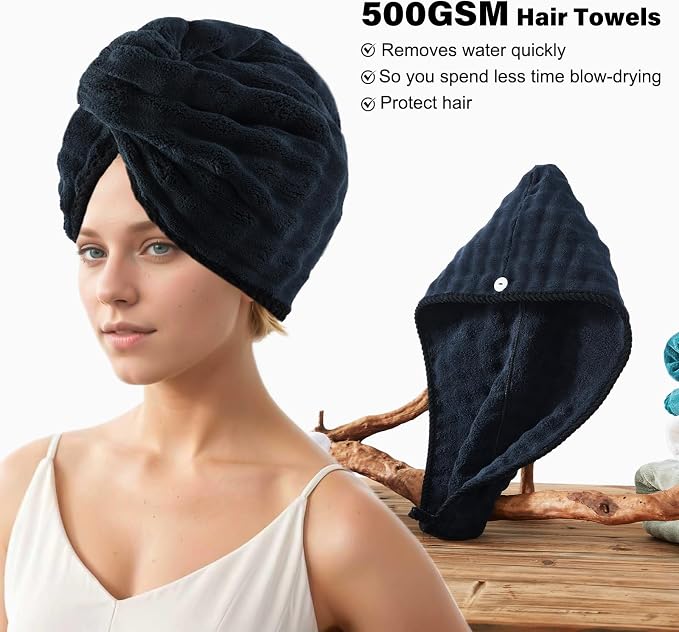 COZYART Lint Free 8 Pcs Bathroom Towels Set Ultra Soft Microfiber Black | Fluffy, Thick, Highly Absorbent, Fast Dry, No Shedding, No Pilling, Fade Resistant, Durable, Long-lasting - Image 2