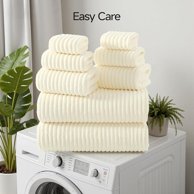 REDKISS Cream Microfiber Bath Towels Set 8 Piece - 70x35 Inches Bathroom Towels of 8 Large, Oversized Bath Towel with 2 Hair Towel Wrap, Highly Absorbent Soft Shower Towels for Bathroom, Hotel, Gym - Image 7