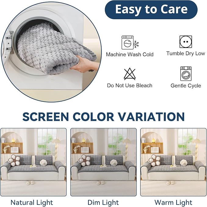 OstepDecor Couch Cover for Dogs, Washable Non Slip Sofa Cover for Pets, Soft Couch Covers for Sofa, Loveseat and Sectional, Furniture Protector Against Pet Hair & Scratches (35.4" x 94.5", Grey) - Image 9