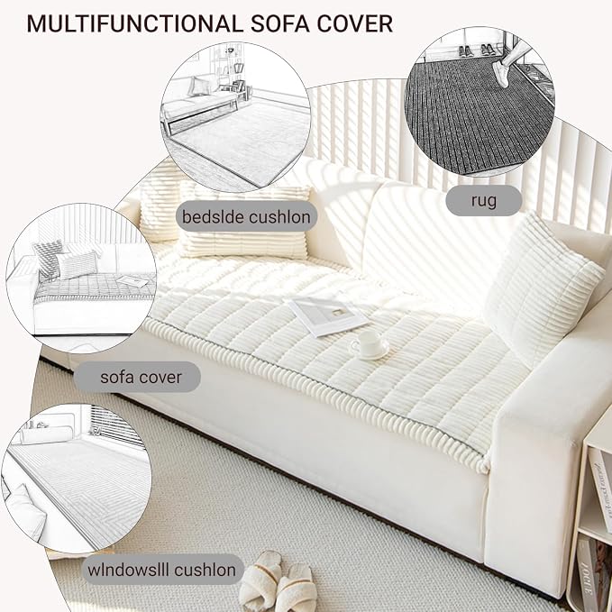 Pet Couch Cover Dogs Washable Non-Slip Couch Protector Fuzzy Cat Sofa Covers for 3 Cushion Sofa Pet Friendly Couch Protector Dog Mat for Couches and Sofas White, 27.6 x 70.9 - Image 4