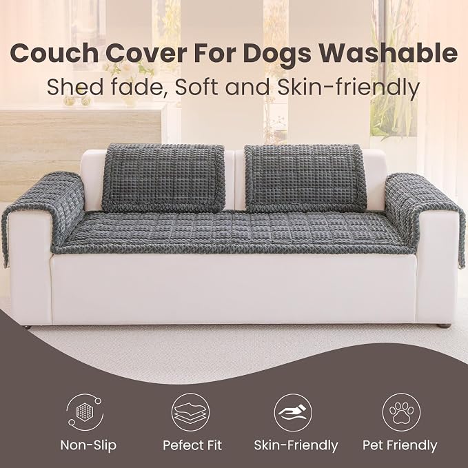 Couch Cover for Dogs Washable, Non-Slip Pet Couch Covers for Sofa, Fuzzy Dog Couch Cover Blanket, Thick, Soft, Plush Couch Cushion Covers for Sofa Protector(Dark Gray, 23.6" x 47.2"/60 x 120cm) - Image 2