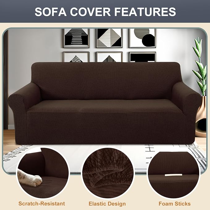 Stretch Couch Covers for Sofa Washable, Large, Chocolate | 3seat sofa covers for 3 cushion couch, Furniture Protector Couch Slipcover cubre sillones para sala for Kids, Dogs - Image 3