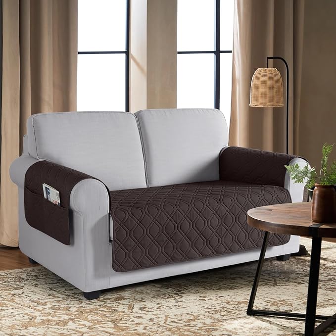VANSOFY Waterproof Loveseat Couch Cover for Pets, Chocolate, 47.2" | Non-Slip, Washable, Utility Pockets, Pet Friendly, Furniture Protector Slipcover for 2 Cushion Couch - Image 2