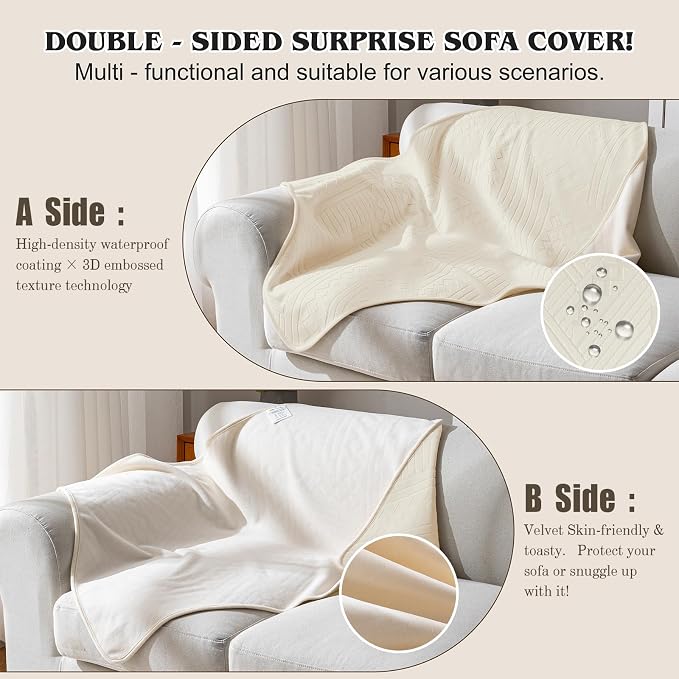 Waterproof Recliner Chair Cover - Washable Double-Sided Velvet and Pattern Reversible Cover for Couch, Bed, Car and Sofa Protection for Dogs, 30x40in/Beige - Image 2