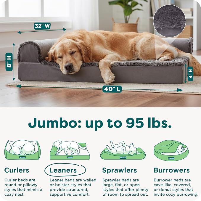 FurHaven Orthopedic Dog Bed for Large Dogs, L-Shaped Chaise Mattress with Orthopedic Egg Crate & Solid Orthopedic Foam Base for Joint Support, Washable Cover, Jumbo XL, Plush & Velvet, Platinum Gray - Image 3