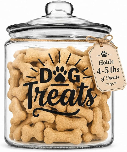 kitchentoolz 1-Gallon Glass Dog Treat Container Airtight – Large Countertop Dog Cookie Jar with Lid for Dog Treat Storage, Decorative Treat Jar & Dachshund Accessories by KITCHENTOOLZ