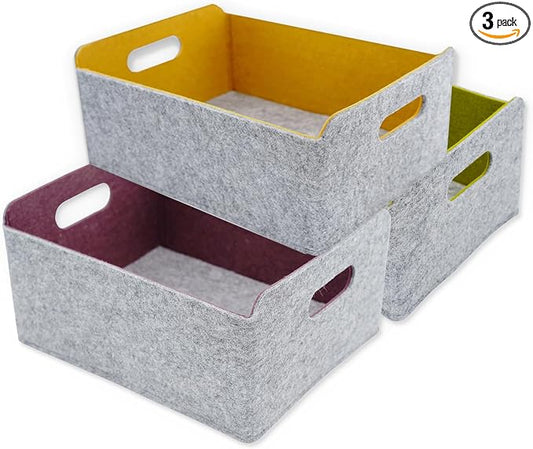 Welaxy Collapsible Felt Storage Baskets, Foldable Shelf Bins for Toys, Clothes, Books & Closet Organization (Curry +Moss green + Wild berry) by Welaxy
