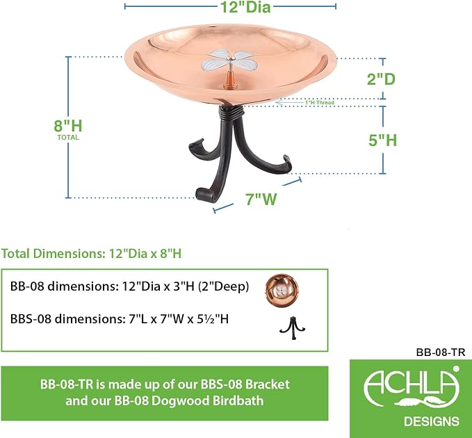 Achla Designs Dogwood Copper Birdbath with Tripod Stand - Image 2
