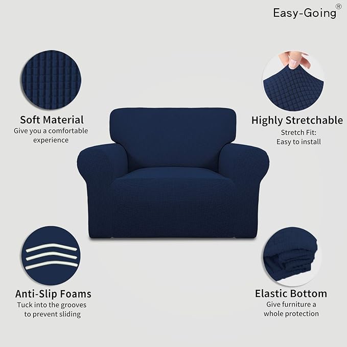 Easy-Going Stretch Oversized Chair Slipcover with Arm Washable Navy | 1-Piece Large chair covers armchair Furniture Protector for Living Room chair and a half cover Soft For Kids, Pet. - Image 3