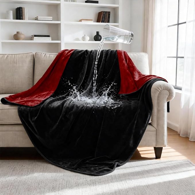 gogobunny Waterproof Blanket for Dogs and Cats, Reversible Flannel Double-Sided Furniture Protector for Couch Sofa Bed Against Spills & Pet Fur (50" x 60", Black/Red) by gogobunny