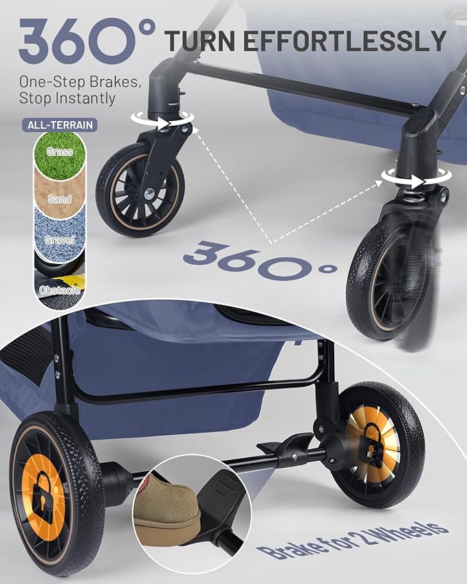 Dog Stroller for Large & Medium Dogs, Pet Stroller for 2 Small Dogs, Extra Large Heavy Duty, Foldable Design, Adjustable Handle, with Pocket, Up to 132 lbs(Navy Blue)