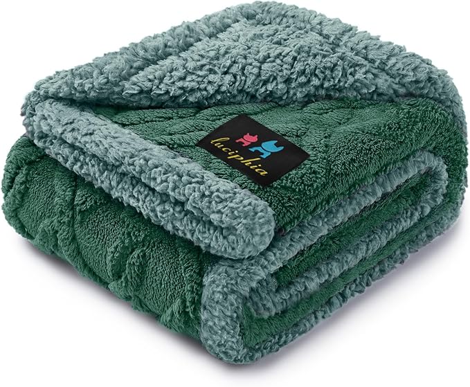 Luciphia Waterproof Dog Blanket, Reversible Sherpa Fleece for Couch Cover | Reversible waterproof pet blanket with soft Sherpa fleece; machine washable, protect couch bed car, Green-thicken 40" x 28" by luciphia