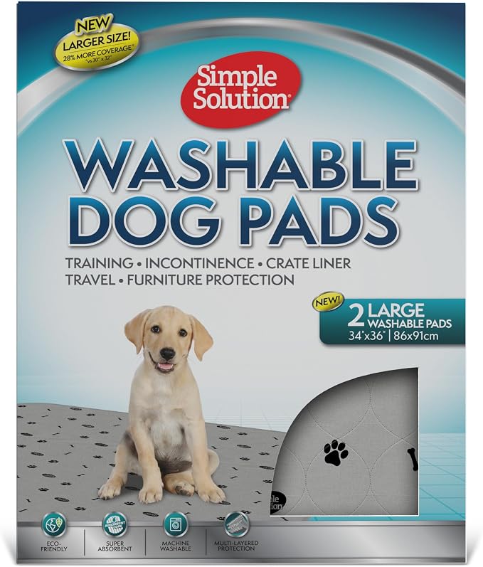 Simple Solution Large Washable Puppy Pad, Reusable Dog Training Pads for Housebreaking and Senior Dogs, Absorbent Waterproof and Odor Control, Travel Supply, 34 x 36 Inches, 2 Count by SimpleSolution