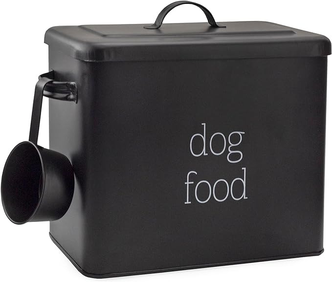AuldHome Design Retro Dog Food Canister (Black); Modern Farmhouse Style Storage Bin for Pet Food by AuldHomeDesign