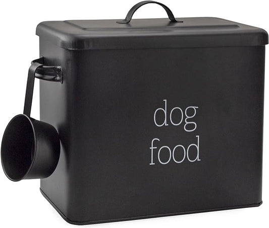 AuldHome Design Retro Dog Food Canister (Black); Modern Farmhouse Style Storage Bin for Pet Food by AuldHomeDesign