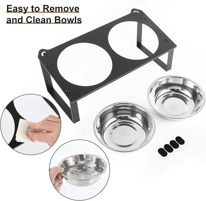 1 Set Elevated Cat Food Water Bowls, 4 Replacement Stainless Steel Bowls for Indoor Pet with Cute Metal Stand, 10° Tilted Anti-Vomiting Raised Wide Shallow Cat Dishes Whisker Friendly for Kitten,Puppy - Image 7
