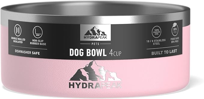 Hydrapeak Dog Bowl; Non Slip Stainless Steel; Water and Food Dish; Large Sized and Small Dogs; 32oz 64oz; Multiple Sizes; 4 Cup | Pink - Image 4