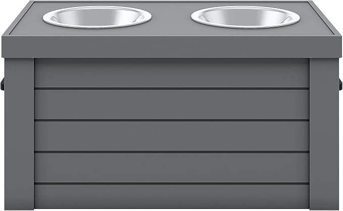 New Age Pet ECOFLEX Medium Piedmont Elevated Dog Feeder in Grey, Two Bowl Design, Removable Lid Storage, 24 oz Bowls, Space Efficient, for Small to Medium Size Dogs, Easy Clean - Image 4