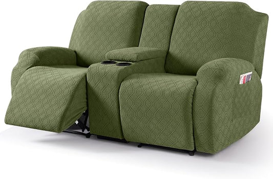 VANSOFY Stretch Recliner Loveseat Cover with Middle Console, Army Green | 4-Pieces, Soft Furniture Protector, Washable Slipcover with Pocket, Pets Sofa Cover, High Stretchy fabric Couch Cover by VANSOFYFURNITURECOVERS