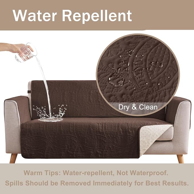 Quilted Recliner Chair Covers,Water-Repellent Recliner Slipcovers, Recliner Covers Stay in Place, Pet Friendly Recliner Cover for Dogs, Washable Chair Protector (Recliner 22", Chocolate) - Image 7