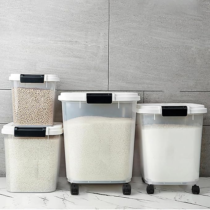HANAMYA 20 LB Rice Storage Container with Measuring Cup, BPA free, For Rice | Grain | Pet Food | Flour, 2 count, Clear & Black - Image 8
