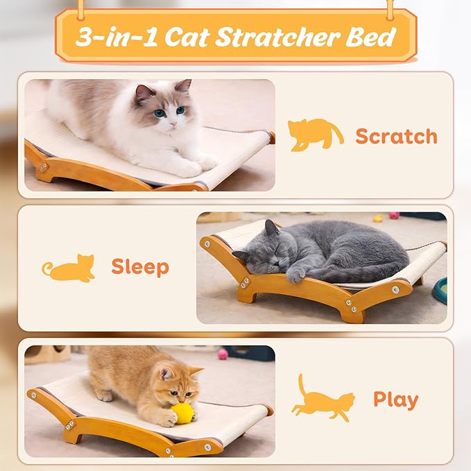 Sisal Cat Scratcher Bed for Indoor Cats, Extra-Larger Cat Scratching Board, Lounger & Play & Scratch, Cat Scratch Pad for Bored Kittens and Adult Cats, with Sturdy Solid Wood Frame, Beige - Image 4