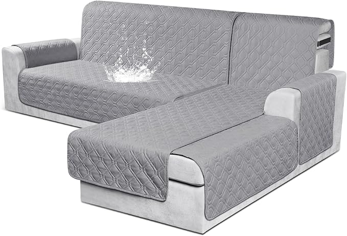 VANSOFY Sectional Couch Covers 100% Waterproof L Shaped Sofa Slipcover 3pcs Reversible Chaise Lounge Cover for Sectional Sofa Furniture Protector Cover for Pets Cat Dog(Small, Light Gray) by VANSOFYFURNITURECOVERS