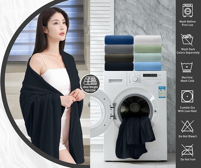 Extra Large Bath Sheet 4 Piece (35"x70")-Ultra Soft Oversized Bath Towel,Bath Sheet Set for Bathroom Hotel,Plush Highly Absorbent Quick Dry Shower Towel Set for Adults,Bath Towel Set Black - Image 6