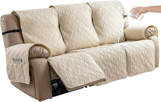 Genina Waterproof Recliner Cover - 3 Seater Non-Slip, Washable Sofa Covers for Recliner Couch, Furniture Protector for Dogs & Kids (Beige, Recliner) by Genina