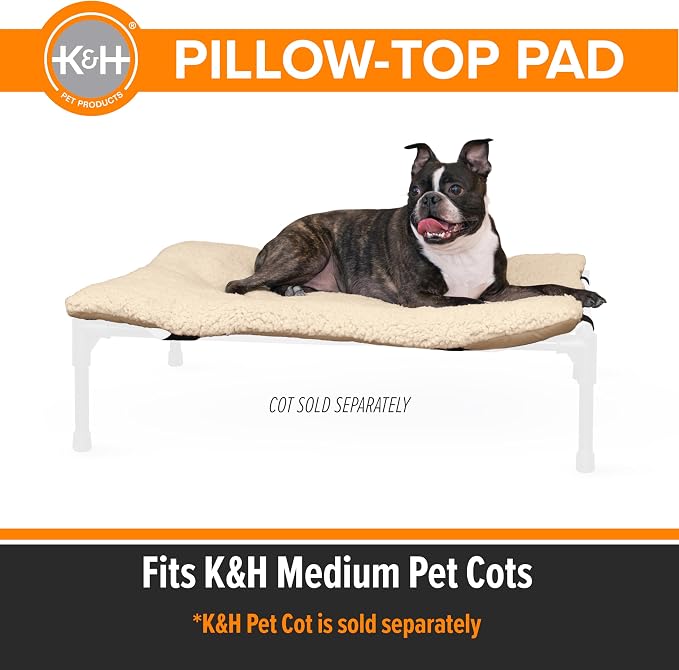 K&H Pet Products Dog Cot Pad (Cot Sold Separately), Pillow-Top Comfort Bed for K&H Medium Elevated Dog Beds, Soft & Fluffy, Secure Fit Straps, Machine Washable, Portable - Medium 32 X 25in Tan Fleece - Image 2