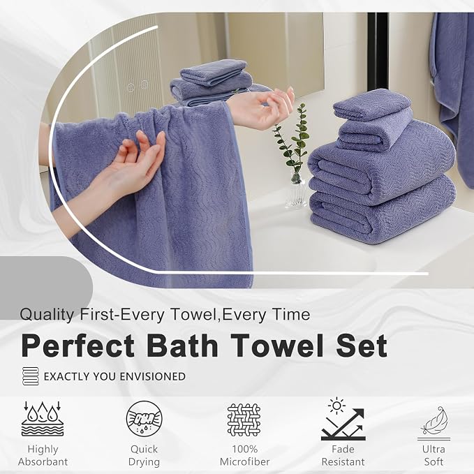 8 Piece Bath Towel Set |2 Oversized Large Bath Sheet,2 Hand Towels,4 Washcloths| Ultra Soft Bath Towel Set for Bathroom Hotel Gym Spa,Highly Absorbent Quick Dry Bathroom Towel Collections,Wedgewood - Image 6