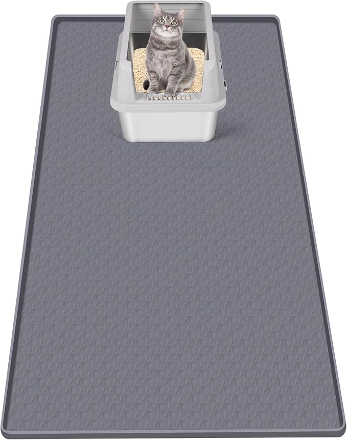 Cat Litter Mat for Litter Box 51"x25.6" Extra Large Silicone Mat,Light Grey | Waterproof Non-Slip Litter Box Mat with Raised Edges, Cat Litter Trapping Mat for Pet, Cat Litter Rug for Floor by Bartuke
