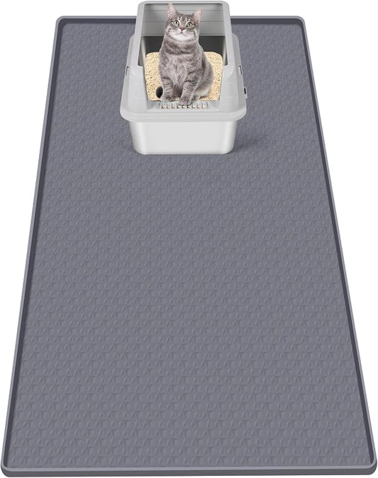 Cat Litter Mat for Litter Box 51"x25.6" Extra Large Silicone Mat,Light Grey | Waterproof Non-Slip Litter Box Mat with Raised Edges, Cat Litter Trapping Mat for Pet, Cat Litter Rug for Floor by Bartuke