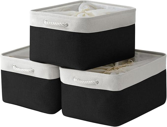 TheWarmHome Organization and Storage Basket for Organizing - Jumbo 3 Pack 17.7x13.8x9.7 inch Fabric Storage Cubes for Closet Gifts Organizer Empty Book (White & Black) by TheWarmHome