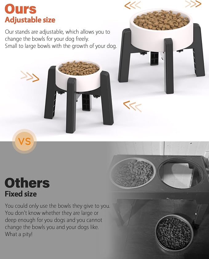 CZPET Dog Bowl Stand with Adjustable Width [2 Pack, Stand Only] | Elevated Pet Water & Food Bowl for Medium Dogs, Stable and Anti-Slip Raised Bowl - Image 2