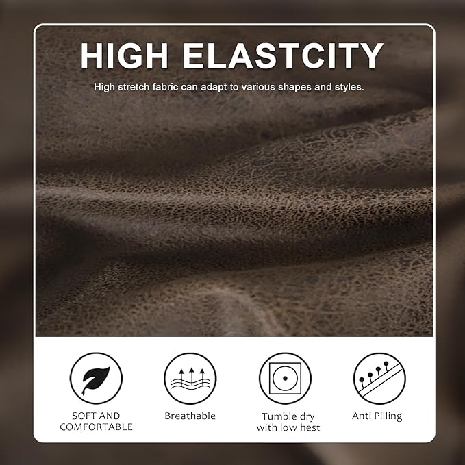 molasofa Leather Like Couch Cushion Covers Sofa Slipcovers Sets Couches Furniture Protector Covers for Sectional Armchair Loveseat Stretch Spandex Fabric, Machine Washable (1 Cushion Sofa, Brown) - Image 3